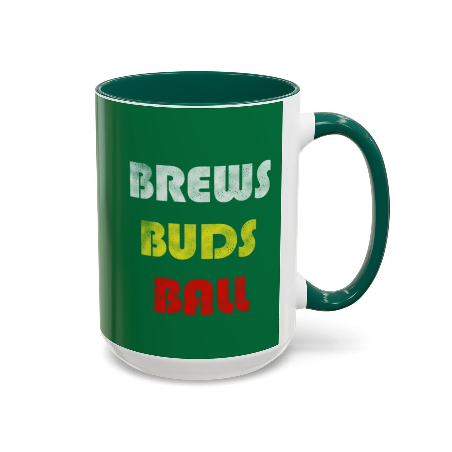 Brews Buds Ball Coffee Mug — Green 11oz & 15oz Colorful Ceramic