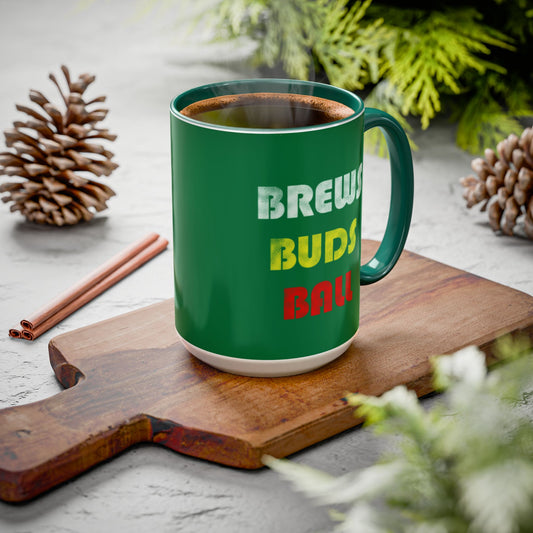 Brews Buds Ball Coffee Mug — Green 11oz & 15oz Colorful Ceramic